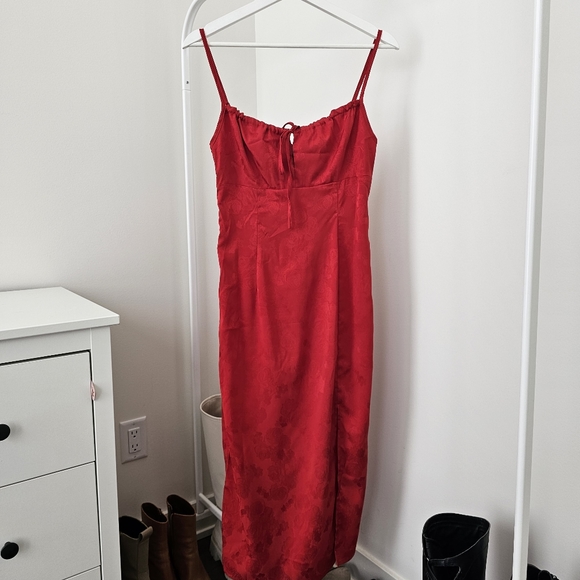 Red Midi Dress with Slit - Picture 2 of 8